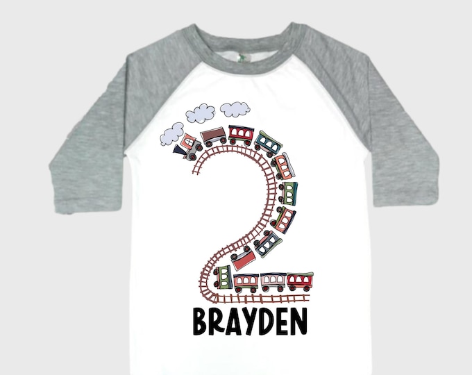 Personalized Choo Choo I'm 2 Train theme Birthday Shirt. Two Birthday. Boy's Train Birthday Shirt. Choo Choo Train Birthday Shirt.