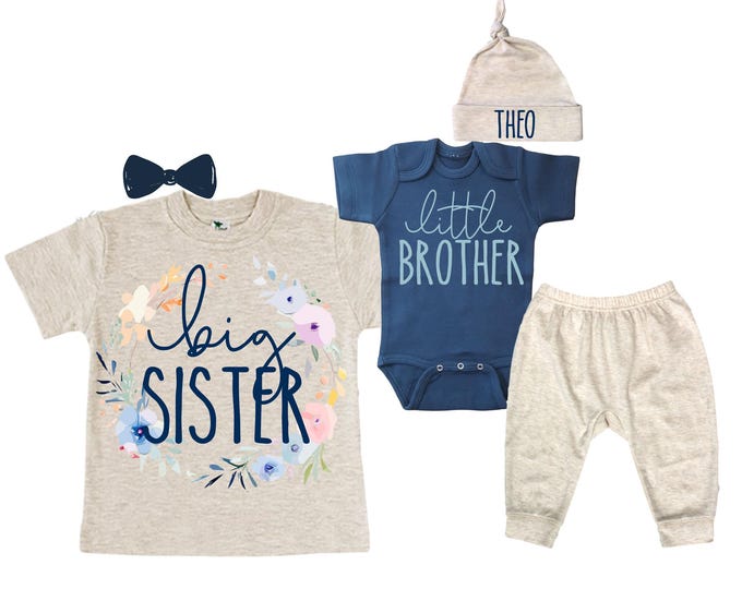 Big Sister/Little Brother Matching Sibling Set. Baby Shower Gift. Take Home Outfit. Matching Sibling Set