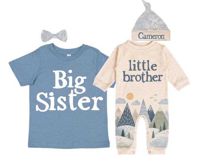 Big Sister/Little Brother Matching Sibling Set. Baby Shower Gift. Take Home Outfit. Matching Sibling Set
