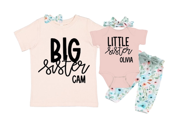 SET Big Sister/Little Sister Matching Sister Set. Pregnancy Annoucement. Baby Shower Gift.