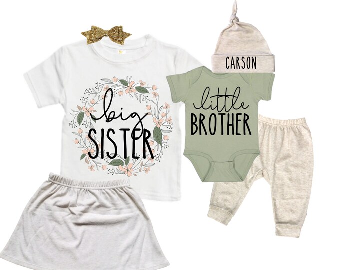 Big Sister/Little Brother Matching Sibling Set. Baby Shower Gift. Take Home Outfit. Matching Sibling Set