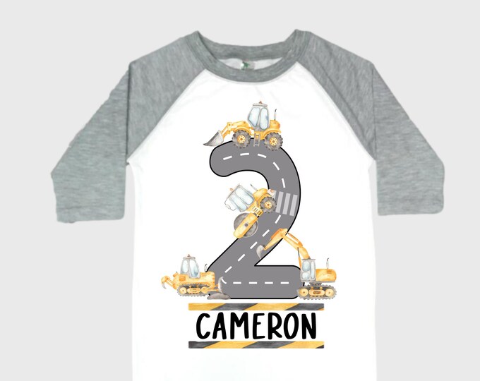 Personalized Construction Themed Digger Truck Construction theme Birthday Shirt. Two Birthday. Boy's Truck Birthday . Construction Shirt.