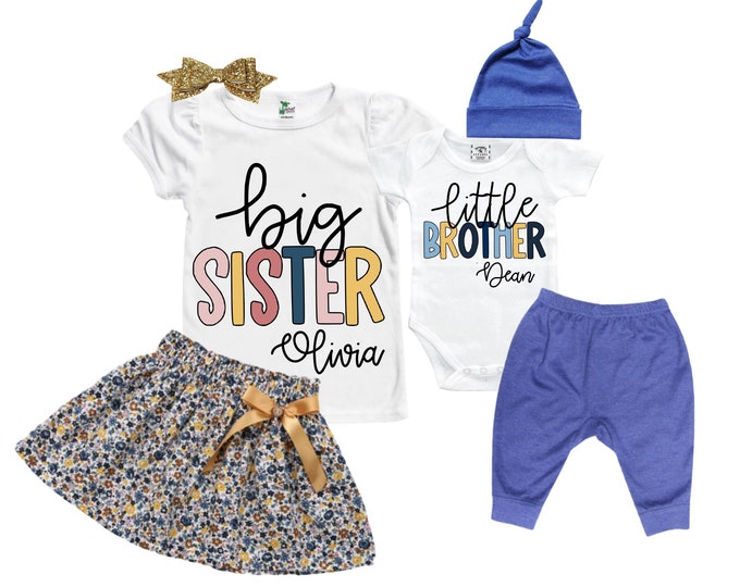 Big Sister/Little Brother Matching Sibling Set. Baby Shower Gift. Take Home Outfit. Matching Sibling Set
