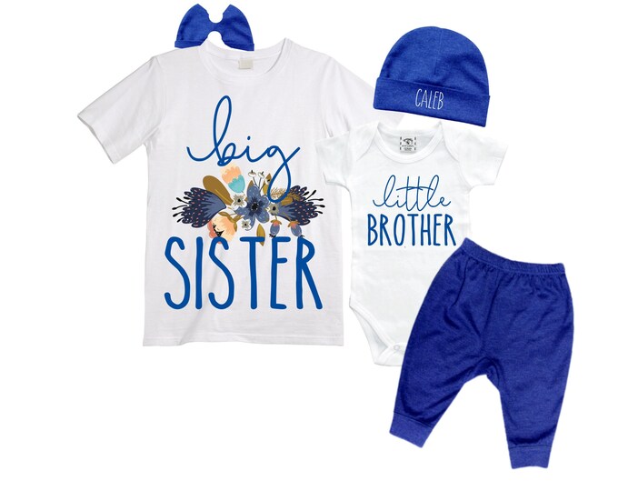 Big Sister/Little Brother Matching Sibling Set. Baby Shower Gift. Take Home Outfit. Matching Sibling Set