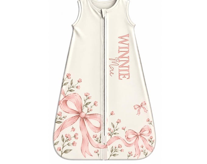 Personalized Baby Sleep Sack. Newborn Coming Home Outfit. Baby Sleep Sack. Bow and Floral themed