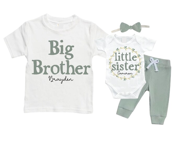 COMPLETE SET - Big Brother Little Sister Matching Sibling Set. Newborn Baby Outfit. Pregnancy Announcement.  Baby Shower