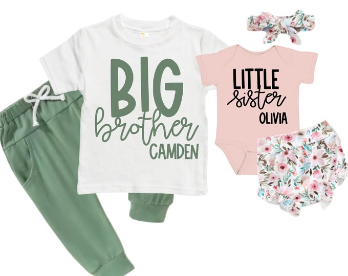 Big Brother/Little Sister Matching Sibling Set. Baby Shower Gift. Take Home Outfit. Matching Sibling Set