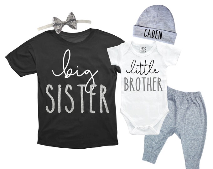 Big Sister/Little Brother Matching Sibling Set. Baby Shower Gift. Take Home Outfit. Matching Sibling Set