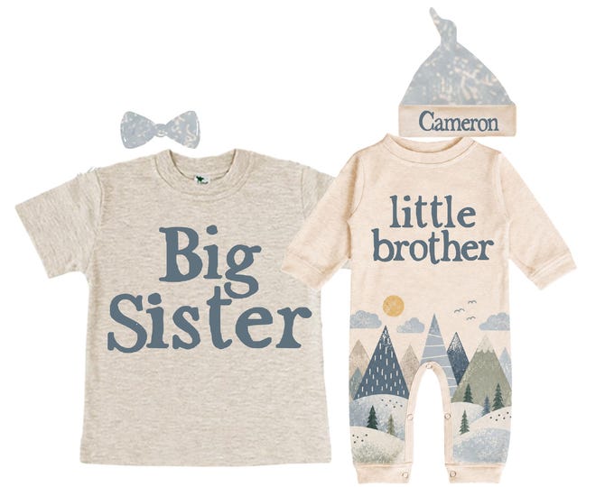 Big Sister/Little Brother Matching Sibling Set. Baby Shower Gift. Take Home Outfit. Matching Sibling Set