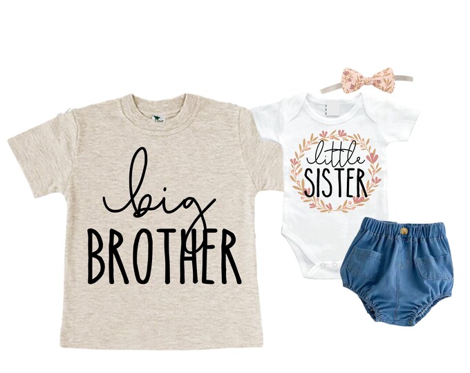 Big Brother/Little Sister Matching Sibling Set. Baby Shower Gift. Take Home Outfit. Matching Sibling Set
