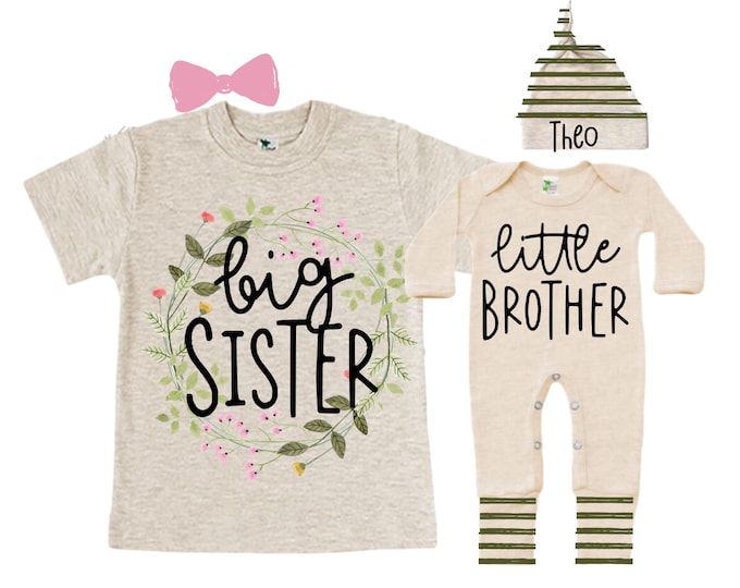 Big Sister/Little Brother Matching Sibling Set. Baby Shower Gift. Take Home Outfit. Matching Sibling Set