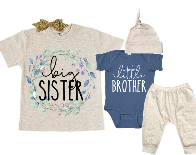 Big Sister/Little Brother Matching Sibling Set. Baby Shower Gift. Take Home Outfit. Matching Sibling Set