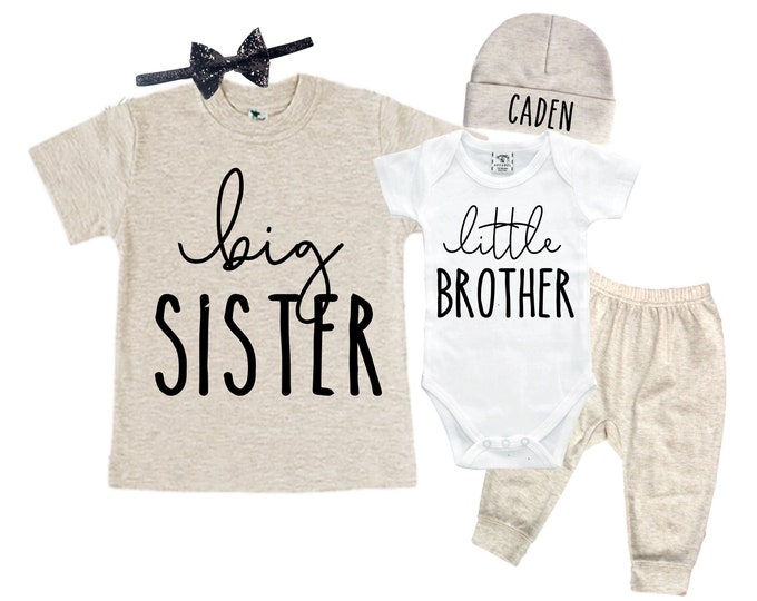 Big Sister/Little Brother Matching Sibling Set. Baby Shower Gift. Take Home Outfit. Matching Sibling Set