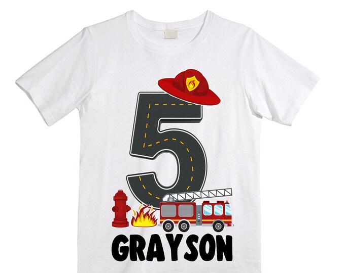 Personalized Sound the Alarm I'm 5 Fire Truck Truck FIVE Raglan Monster Truck theme Birthday Shirt. FIVE Birthday. FireTruck Birthday .