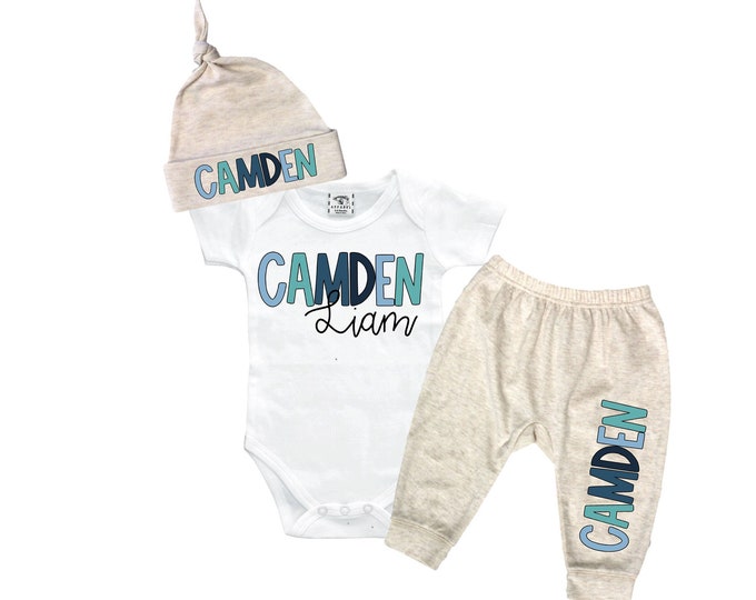 Personalized Name Baby Outfit. Baby Shower Gift. New Born Bring Home Outfit.