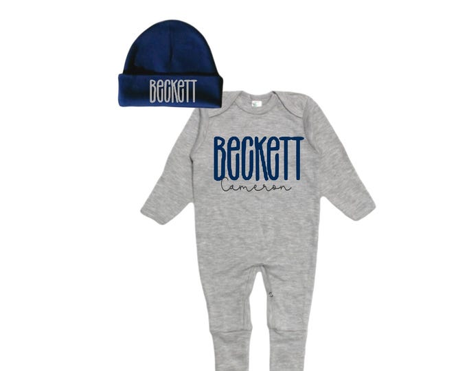Set - Personalized Name Baby Outfit. Baby Shower Gift. New Born Bring Home Outfit.