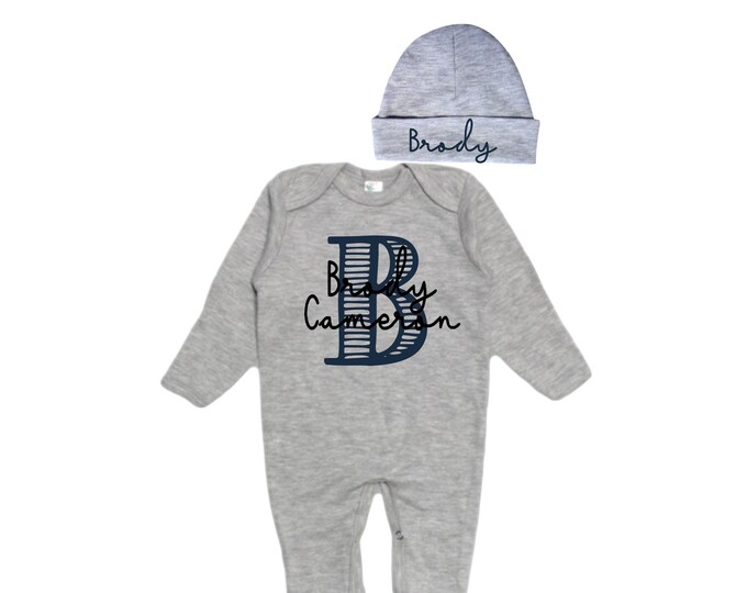 Set - Personalized Name Baby Outfit. Baby Shower Gift. New Born Bring Home Outfit.