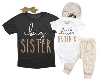 Big Sister/Little Brother Matching Sibling Set. Baby Shower Gift. Take Home Outfit. Matching Sibling Set