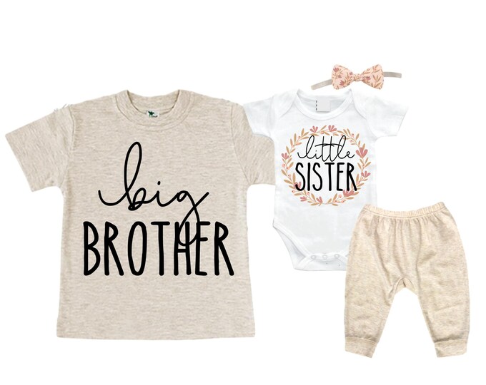 Big Brother/Little Sister Matching Sibling Set. Baby Shower Gift. Take Home Outfit. Matching Sibling Set