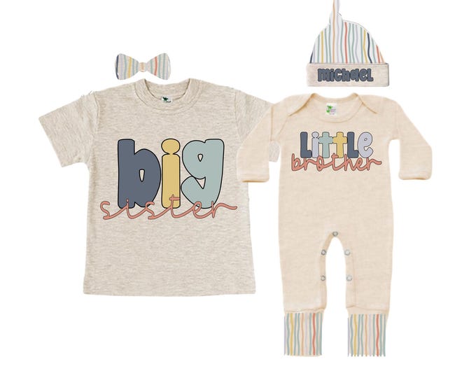 Big Sister/Little Brother Matching Sibling Set. Baby Shower Gift. Take Home Outfit. Matching Sibling Set