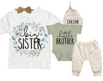 Big Sister/Little Brother Matching Sibling Set. Baby Shower Gift. Take Home Outfit. Matching Sibling Set