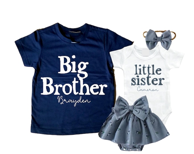 SET - Big Brother/Little Sister Matching Sibling Set. Baby Shower Gift. Take Home Outfit. Matching Sibling Set