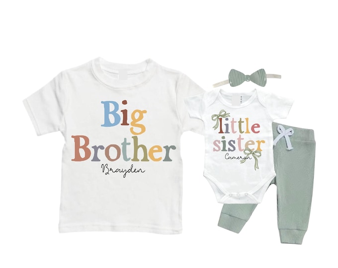Big Brother/Little Sister Matching Sibling Set. Baby Shower Gift. Take Home Outfit. Matching Sibling Set