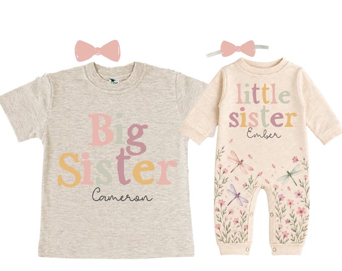 SET Big Sister Little Sister Matching Sister Set. Pregnancy Announcement. Baby Shower Gift.