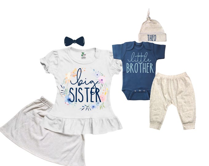 Big Sister/Little Brother Matching Sibling Set. Baby Shower Gift. Take Home Outfit. Matching Sibling Set
