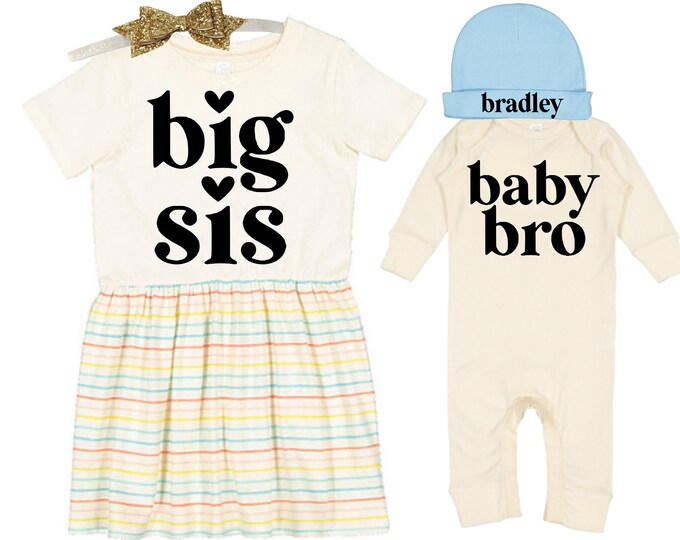 Big Sister/Little Brother Matching Sibling Set. Baby Shower Gift. Take Home Outfit. Matching Sibling Set