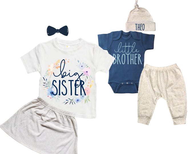 Big Sister/Little Brother Matching Sibling Set. Baby Shower Gift. Take Home Outfit. Matching Sibling Set