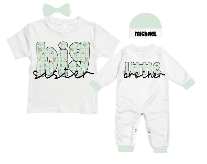 Big Sister/Little Brother Matching Sibling Set. Baby Shower Gift. Take Home Outfit. Matching Sibling Set