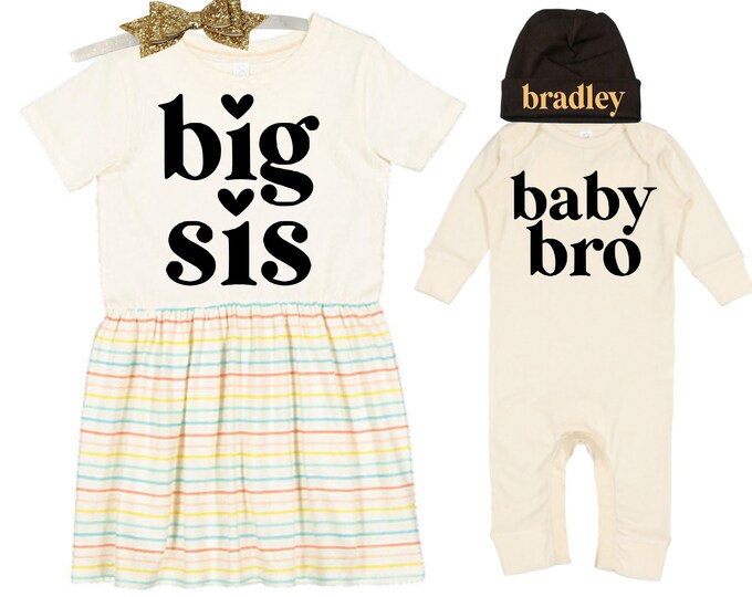 Big Sister/Little Brother Matching Sibling Set. Baby Shower Gift. Take Home Outfit. Matching Sibling Set