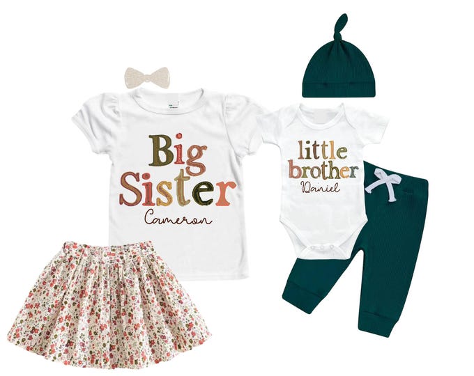 Big Sister/Little Brother Matching Sibling Set. Baby Shower Gift. Take Home Outfit. Matching Sibling Set