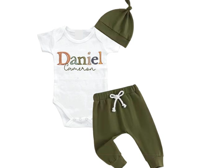 Set - Personalized Name Baby Outfit. Baby Shower Gift. New Born Bring Home Outfit.