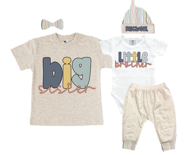 Big Sister/Little Brother Matching Sibling Set. Baby Shower Gift. Take Home Outfit. Matching Sibling Set