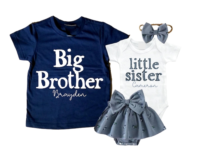 SET - Big Brother/Little Sister Matching Sibling Set. Baby Shower Gift. Take Home Outfit. Matching Sibling Set