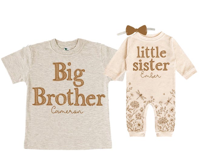 Big Brother Little Sister Matching Sibling Set, Baby Shower Gift. Take Home Outfit, Annoucement