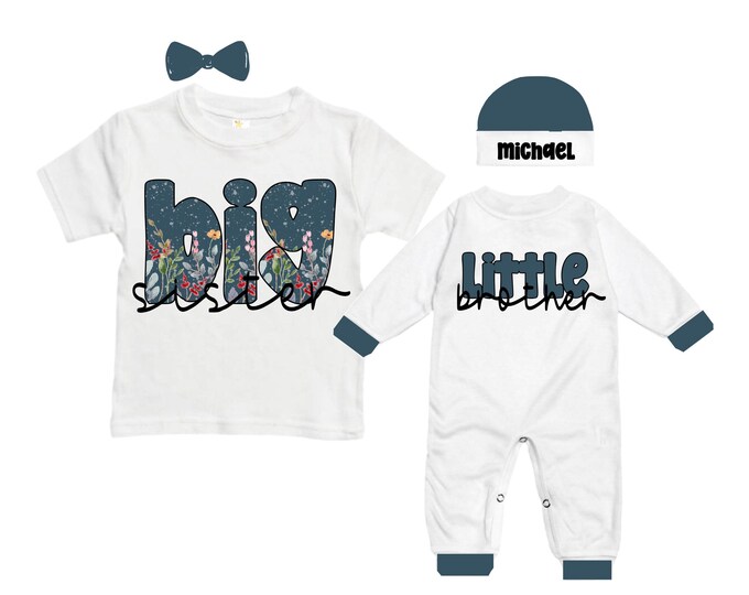 Big Sister/Little Brother Matching Sibling Set. Baby Shower Gift. Take Home Outfit. Matching Sibling Set
