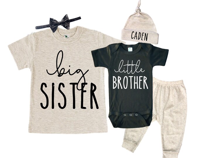 Big Sister/Little Brother Matching Sibling Set. Baby Shower Gift. Take Home Outfit. Matching Sibling Set