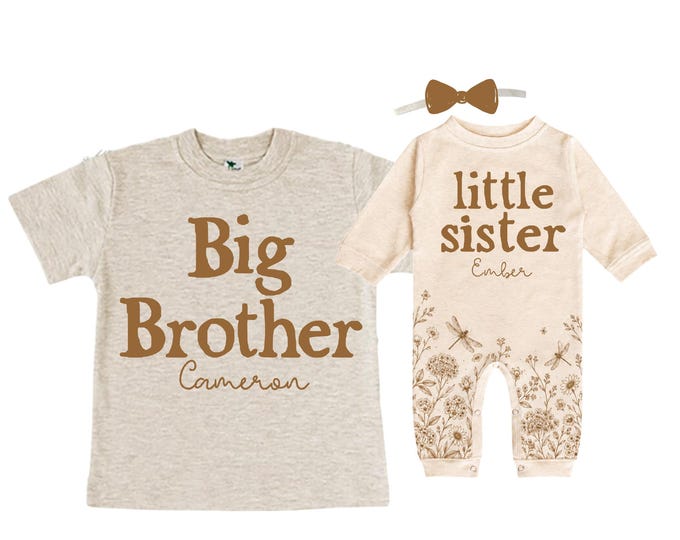 Big Brother Little Sister Matching Sibling Set, Baby Shower Gift. Take Home Outfit, Annoucement