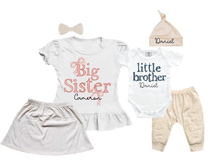 Big Sister/Little Brother Matching Sibling Set. Baby Shower Gift. Take Home Outfit. Matching Sibling Set
