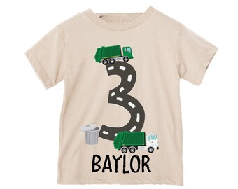 Personalized Dump Everything! I'm 3 Trash Truck / Garbage Truck theme Birthday Shirt. THREE Birthday. Boy's Trash Birthday Shirt.