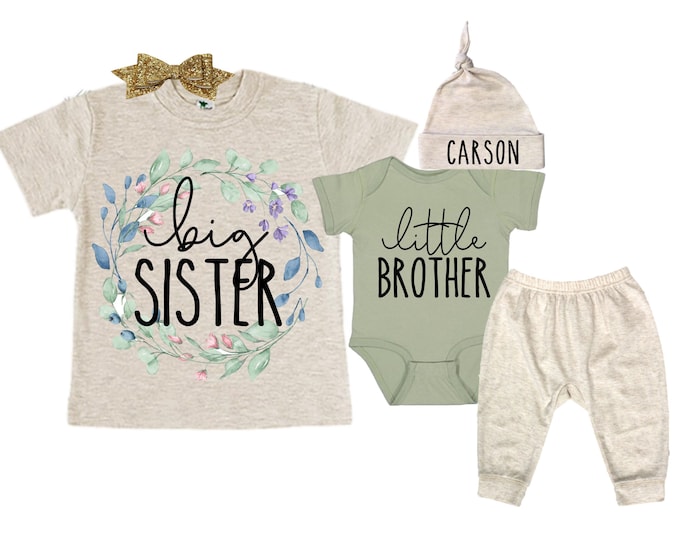 Big Sister/Little Brother Matching Sibling Set. Baby Shower Gift. Take Home Outfit. Matching Sibling Set