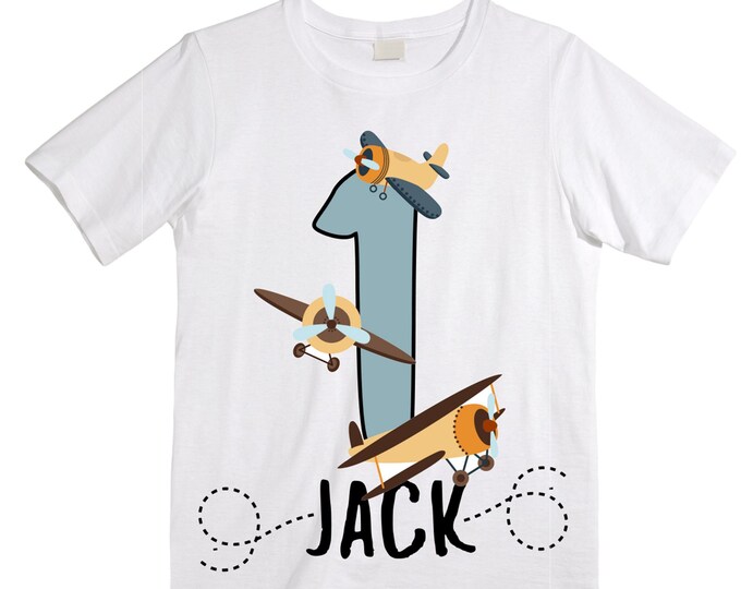 Personalized Airplane theme Birthday Shirt. ONE Birthday. Boy's Car Birthday Shirt. Airplane Racing Birthday Shirt.