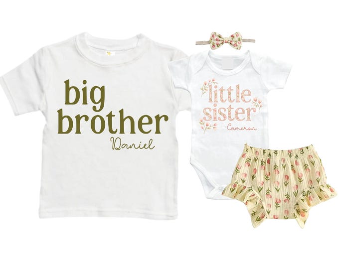 Big Brother/Little Sister Matching Sibling Set. Baby Shower Gift. Take Home Outfit. Matching Sibling Set