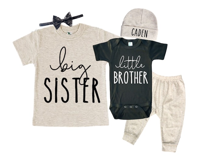 Big Sister/Little Brother Matching Sibling Set. Baby Shower Gift. Take Home Outfit. Matching Sibling Set