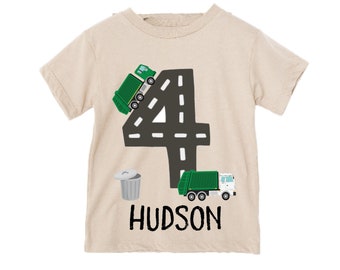 Personalized Dump Everything! I'm 4 Trash Truck / Garbage Truck FOUR  Trash Truck theme Birthday Shirt. Fourth Birthday. Boy's Birthday .