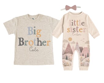 Big Brother Little Sister Matching Sibling Set, Baby Shower Gift. Take Home Outfit, Annoucement