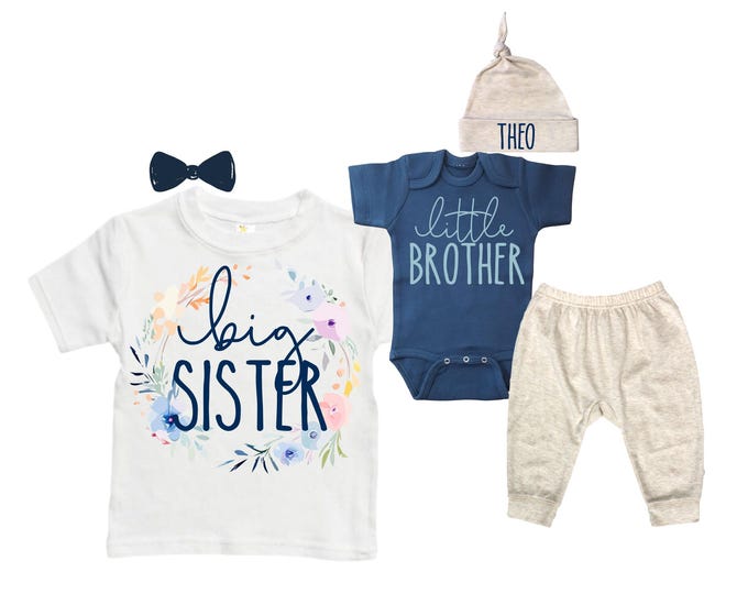 Big Sister/Little Brother Matching Sibling Set. Baby Shower Gift. Take Home Outfit. Matching Sibling Set